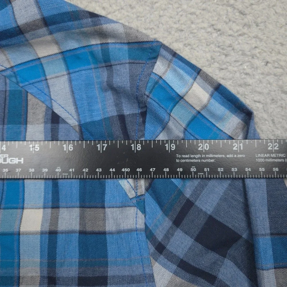 The North Face Plaid Button Up Shirt Mens L Blue Outdoor Hiking Polyester